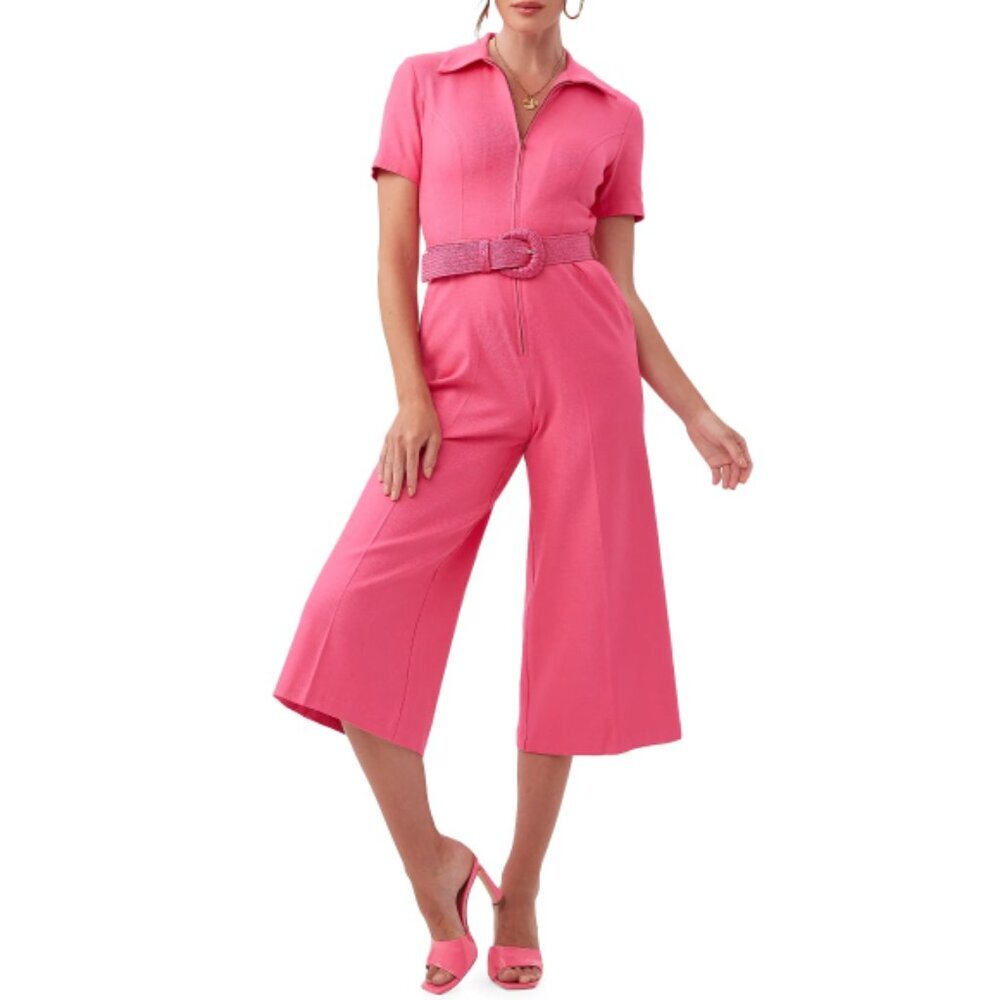 Trina Turk 'Jannise 2' Cropped Wide-Leg Belted Jumpsuit, Pink Paradise
